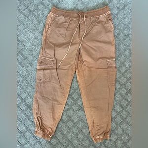 Blush Linen Cotton Blend Cargo Capri Pants, Gap size L
